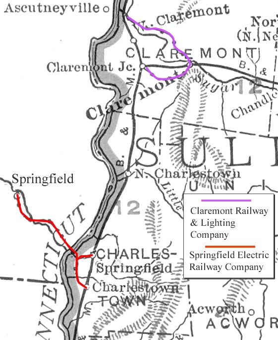 Claremont and Springfield NH - 1924 Trolley Map